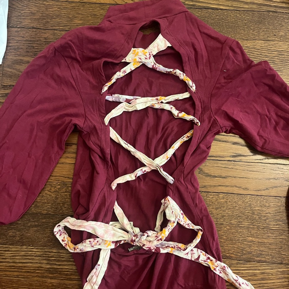 Free People Burgundy Bodysuit with Floral Straps